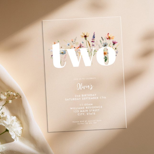 Modern Boho Wildflower 2nd Birthday Acrylic Invitations (Creator Uploaded)