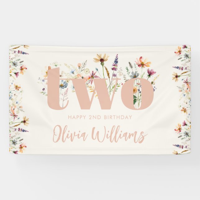 Modern Boho Wildflower 2nd Birthday Banner (Horizontal)