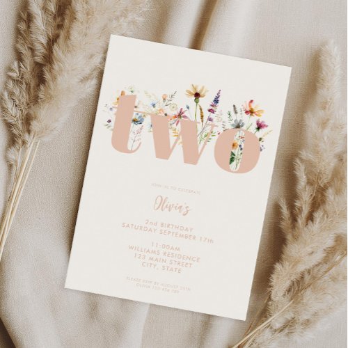 Modern Boho Wildflower 2nd Birthday Invitation