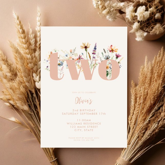 Modern Boho Wildflower 2nd Birthday Invitation (Creator Uploaded)