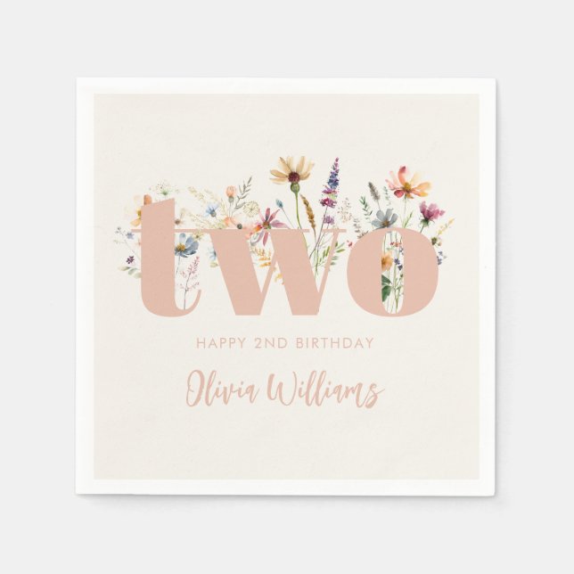 Modern Boho Wildflower 2nd Birthday Napkins (Front)