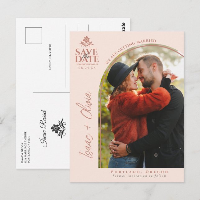 Modern Boho Wildflower Arch Photo Save The Date Postcard (Front/Back)