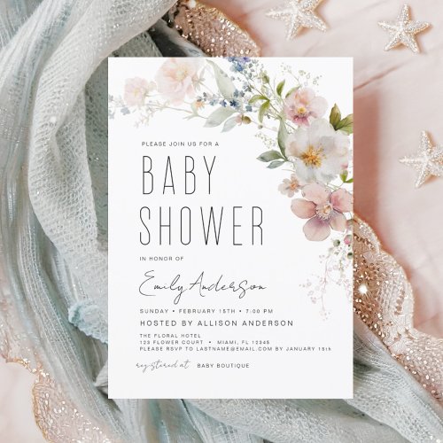 Modern Boho Wildflower Baby Shower Elegant Invitation