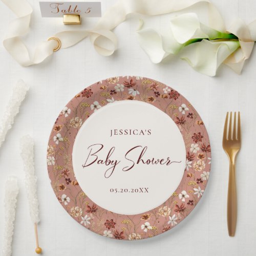 Modern Boho Wildflower Baby Shower Paper Plates