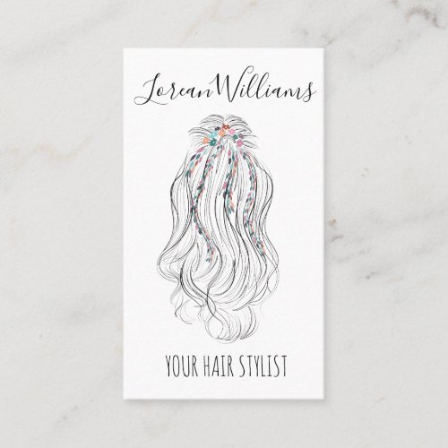 Modern Boho Wildflower Bridal Hair Stylist QR  Business Card