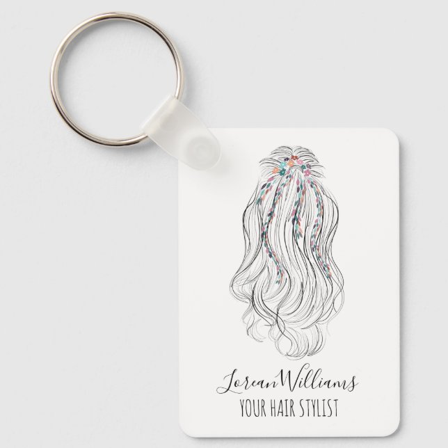 Modern Boho Wildflower Bridal Hair Stylist QR  Keychain (Front)