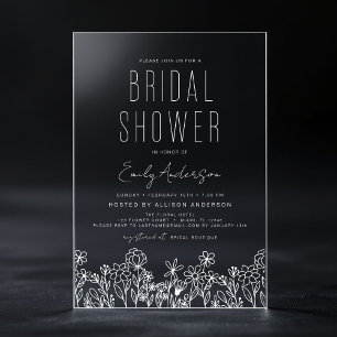 Modern Boho Wildflower Bridal Shower Elegant Acrylic Invitations