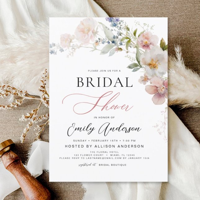 Modern Boho Wildflower Bridal Shower Elegant Invitation (Creator Uploaded)
