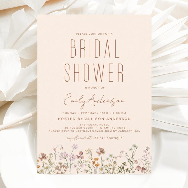 Modern Boho Wildflower Bridal Shower Elegant Invitation (Creator Uploaded)