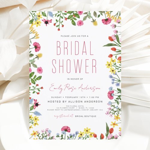 Modern Boho Wildflower Bridal Shower Elegant Invitation