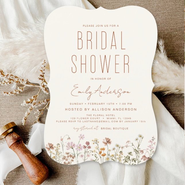 Modern Boho Wildflower Bridal Shower Elegant Invitation (Creator Uploaded)