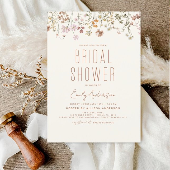Modern Boho Wildflower Bridal Shower Elegant Invitation (Creator Uploaded)