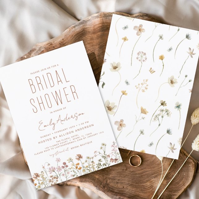 Modern Boho Wildflower Bridal Shower Elegant Invitation (Creator Uploaded)