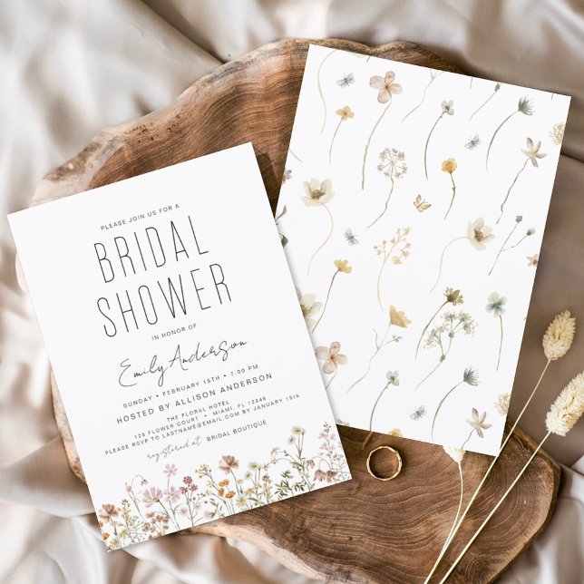 Modern Boho Wildflower Bridal Shower Elegant Invitation (Creator Uploaded)