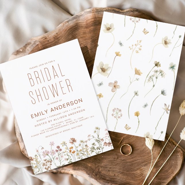 Modern Boho Wildflower Bridal Shower Elegant Invitation (Creator Uploaded)