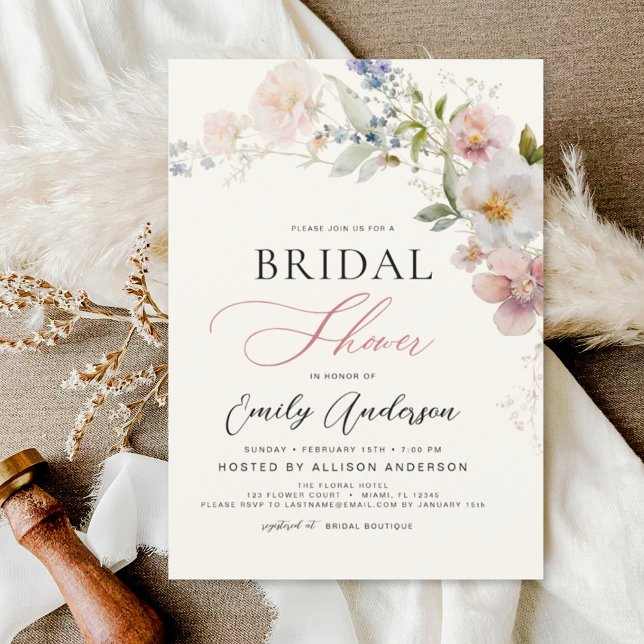 Modern Boho Wildflower Bridal Shower Elegant Invitation (Creator Uploaded)