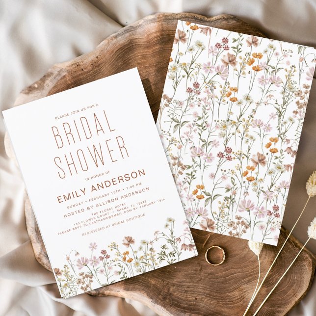 Modern Boho Wildflower Bridal Shower Elegant Invitation (Creator Uploaded)