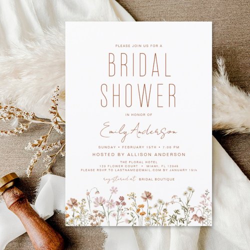 Modern Boho Wildflower Bridal Shower Invitation