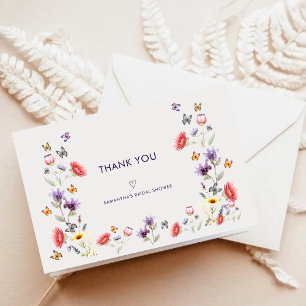 Modern Boho Wildflower Bridal Shower Letterpress Thank You Card