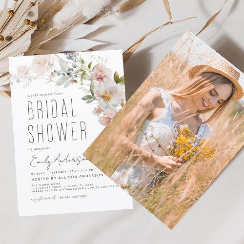 Modern Boho Wildflower Bridal Shower Photo Invitat Invitation