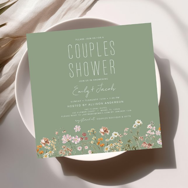 Modern Boho Wildflower Couples Shower Elegant Invitation (Creator Uploaded)