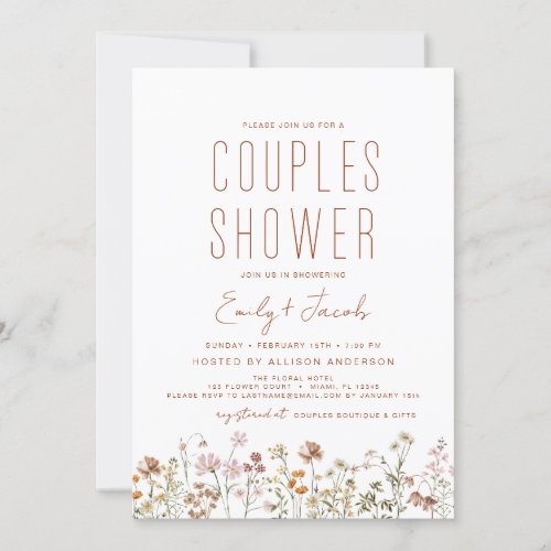 Modern Boho Wildflower Couples Shower Elegant Invitation