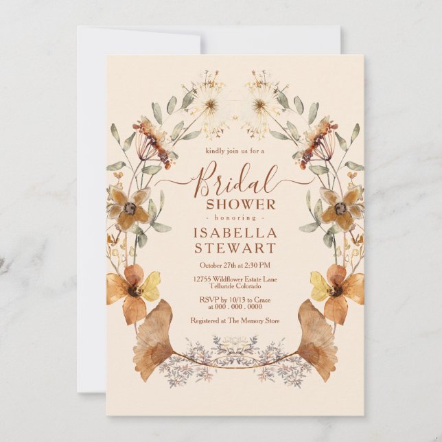 Modern Boho Wildflower Elegant Bridal Shower Invitation (Front)