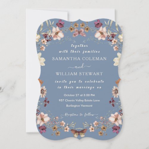 Modern Boho Wildflower Elegant Periwinkle Wedding Invitation