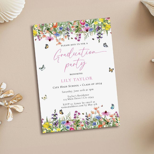 Modern Boho Wildflower Floral Graduation Party  Invitation (Creator Uploaded)