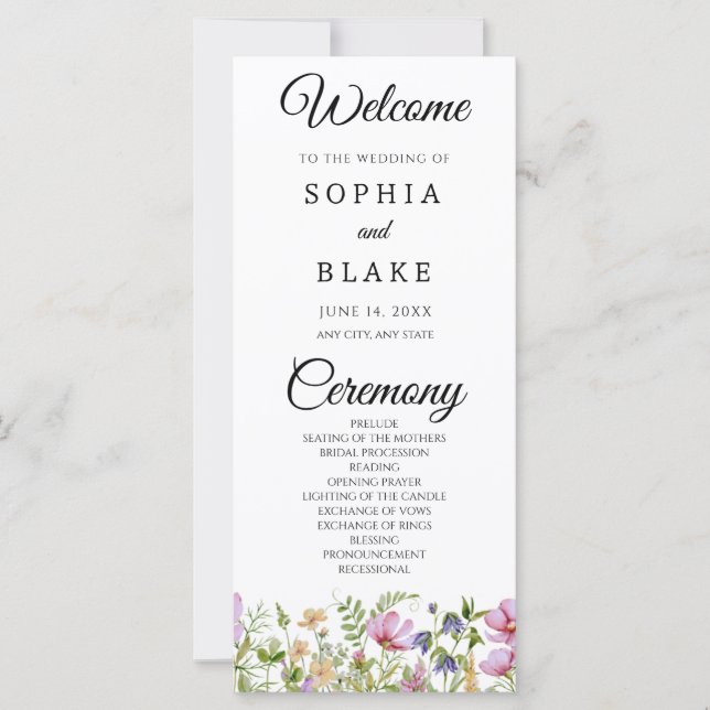 Modern Boho Wildflower Garden Wedding Program (Front)