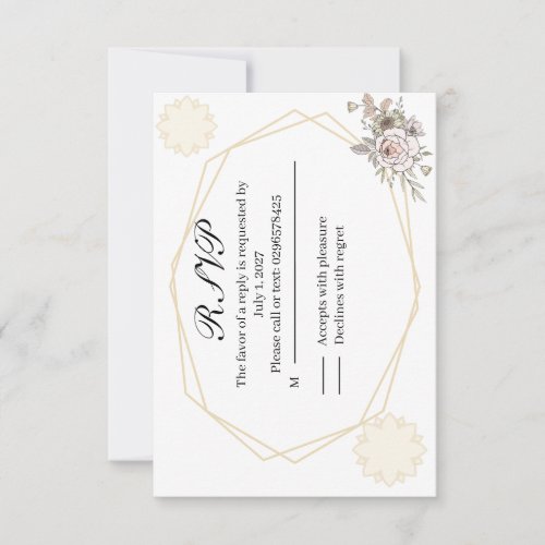 Modern Boho Wildflower Line Art Earthy Wedding RSVP Card