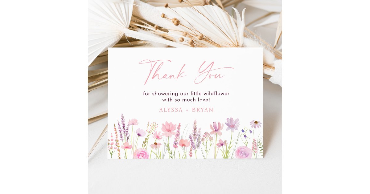 Modern Boho Wildflower Meadow Baby Shower Thank You Card | Zazzle