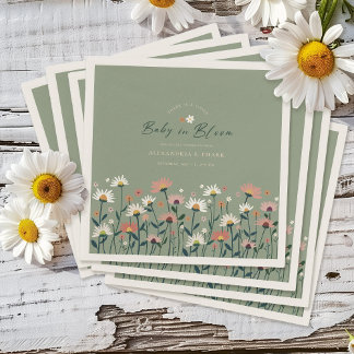 Modern Boho Wildflower Sage Baby in Bloom Shower Napkins