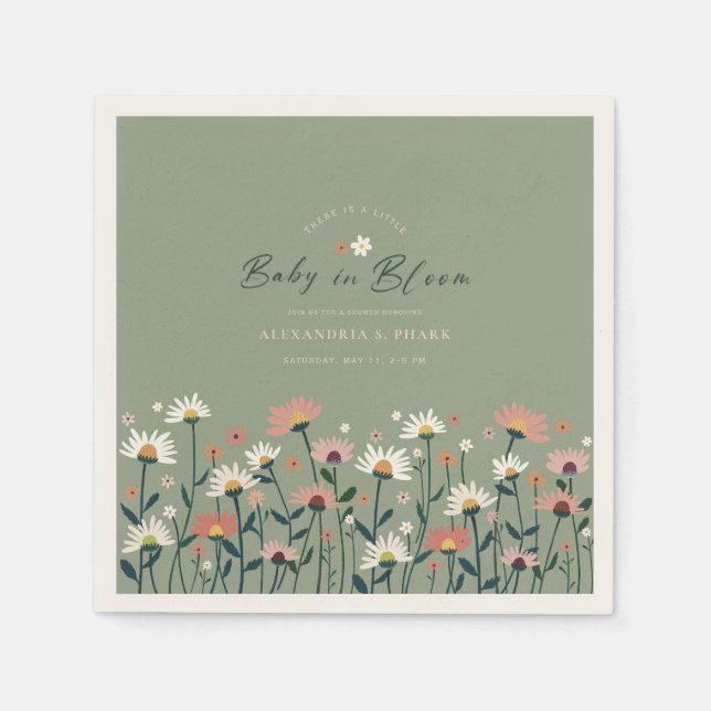 Modern Boho Wildflower Sage Baby in Bloom Shower Napkins (Front)