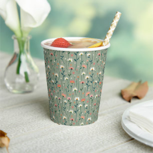 Modern Boho Wildflower Sage Baby in Bloom Shower Paper Cups