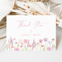 Modern Boho Wildflower Script Bridal Shower Thank You Card