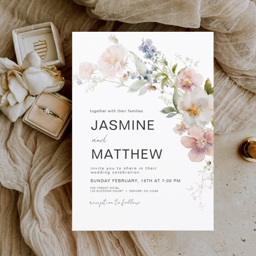 Modern Boho Wildflower Wedding Elegant Invitation