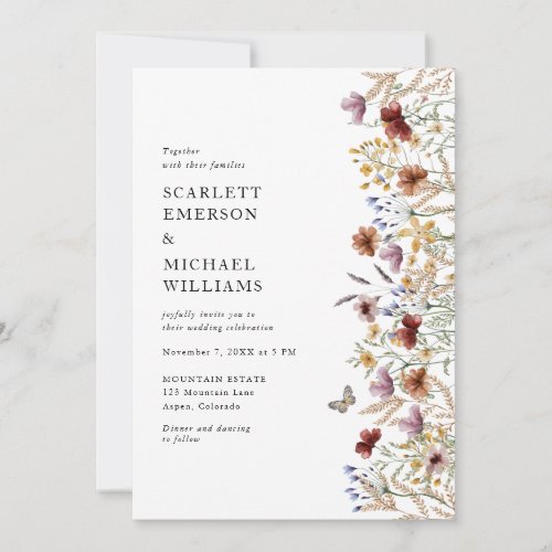 Modern Boho Wildflower Wedding Invitation