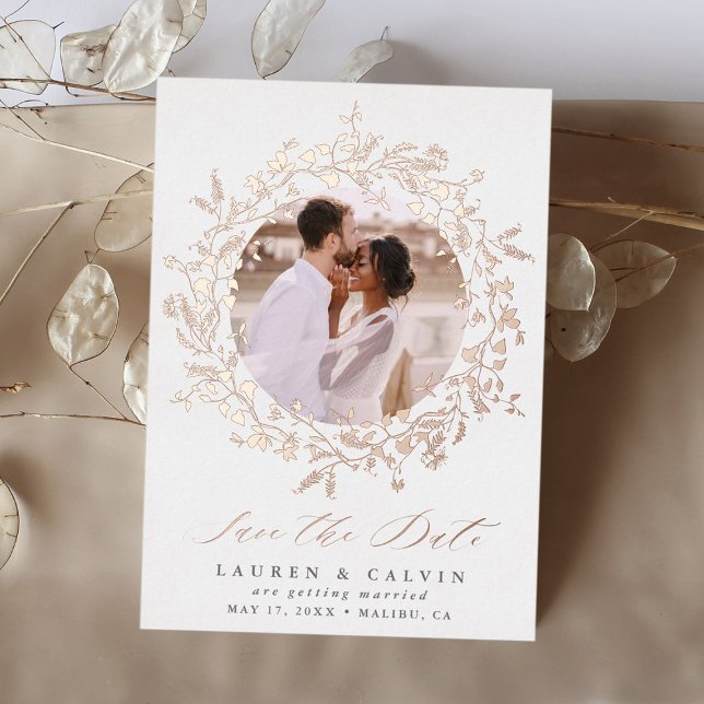 Modern Boho Wildflower Wedding Photo Save the Date Foil Invitation (Creator Uploaded)