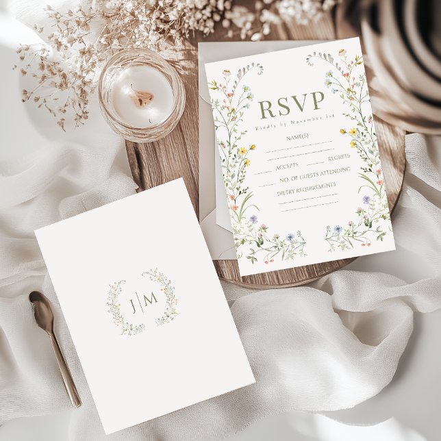 Modern Boho Wildflower Wreath Wedding RSVP cards (Creator Uploaded)