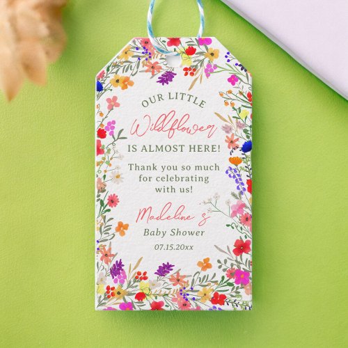 Modern boho wildflowers baby shower thank you gift tags