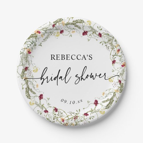 Modern Boho Wildflowers Bridal Shower Paper Plate