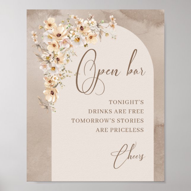 Modern Boho Wildflowers Ivory Arch Open Bar Poster (Front)