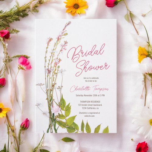 Modern boho wildflowers script photo bridal shower invitation