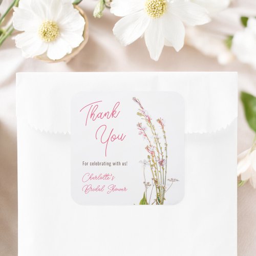 Modern boho wildflowers thank you bridal shower square sticker