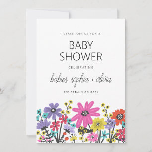 Modern Boho Wildflowers Twin Baby Shower Invitation