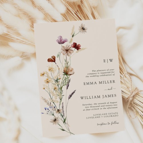 Modern Boho Wildflowers Wedding Invitation