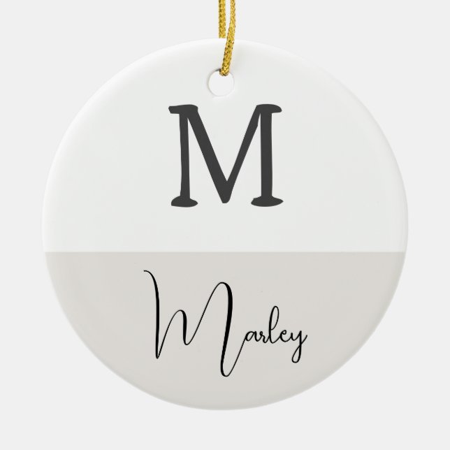 Modern Boho With Name Christmas Ceramic Ornament (Front)