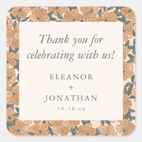 Modern Boho Yellow Floral Rehearsal Dinner Custom Square Sticker