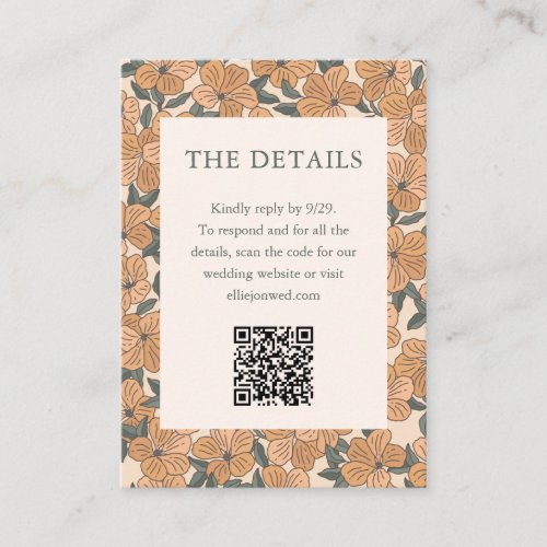 Modern Boho Yellow Floral Wedding Fall QR Code Enclosure Card